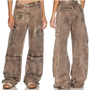 GRLFRND The Lara in Rolling Loud low Rise wide leg cargo jean utility baggy 28